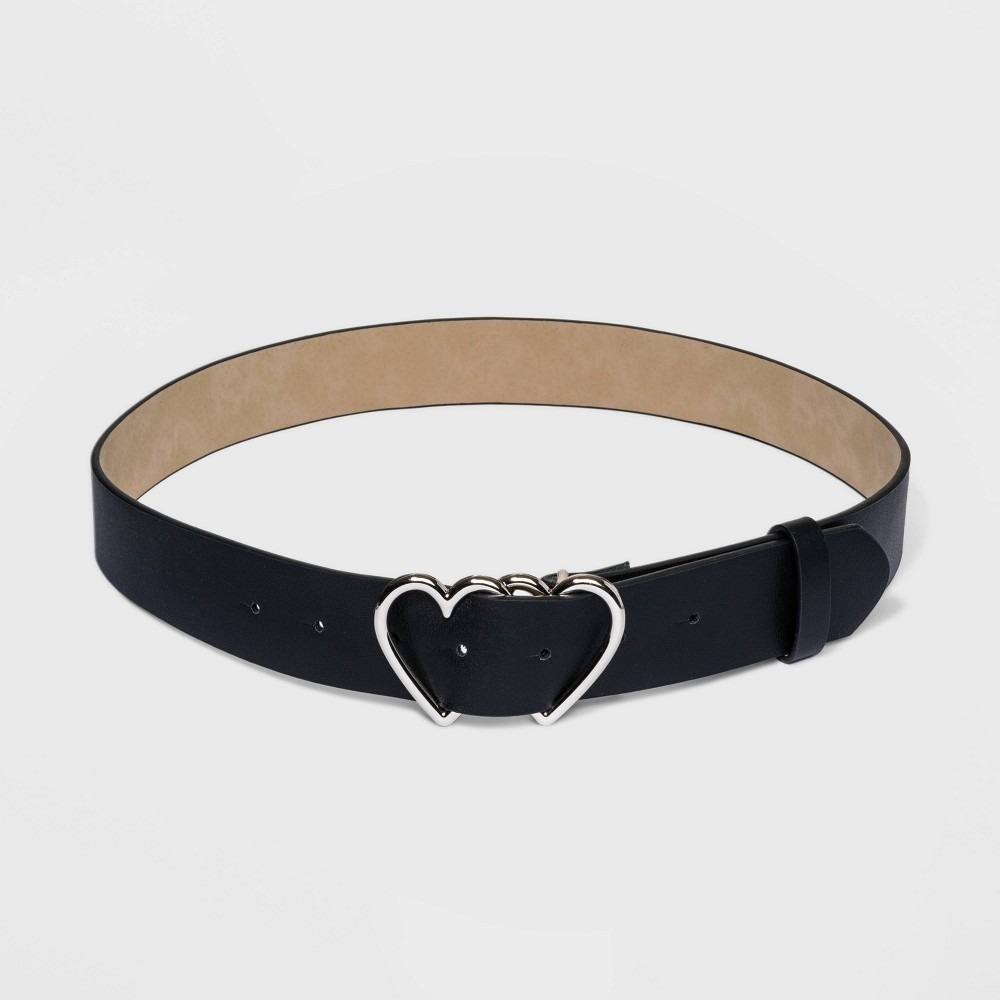 Women's Fable Double Heart Metal Buckle Belt - Wild Fable™ Black Size S New